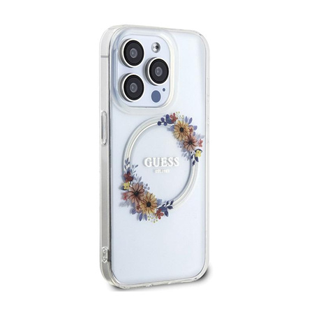 Guess IML Virágok koszorú MagSafe - iPhone 15 Pro tok (átlátszó)