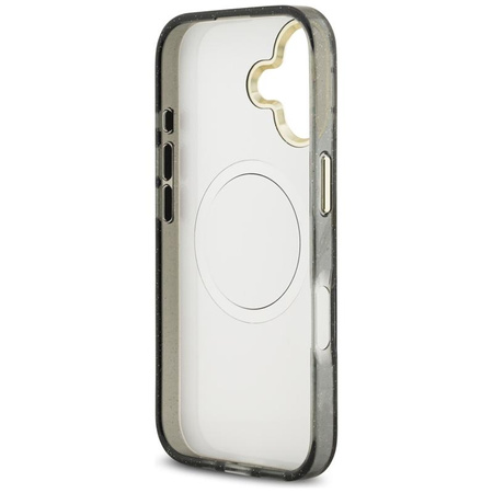 Guess IML Glitter Flowers Triangle MagSafe - Pouzdro iPhone 17 (černý)