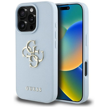 Guess Grained Big 4G Logo Small Classic Logo - Coque pour iPhone 16 Pro Max (bleu)