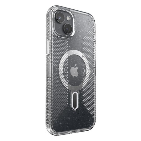 Speck Presidio Lux Grip ClickLock & Magsafe - iPhone 15 Plus Fall (Klar / Chrom-Finish / Serene Silber)
