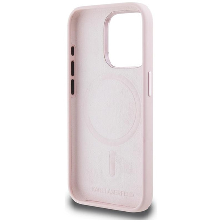 Karl Lagerfeld Silicone Shadow Metal Initial MagSafe - Coque pour iPhone 15 Pro Max (rose)