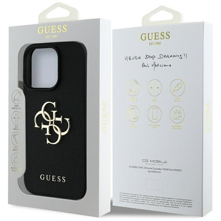 Guess Grained Big 4G Logo Small Classic Logo - Hülle für iPhone 16 Pro (schwarz)