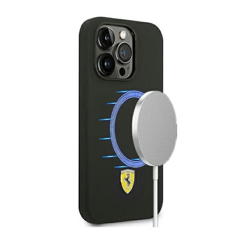 Ferrari Liquid Silicone Case Metal Logo MagSafe - iPhone 14 Pro Max Case (Black)