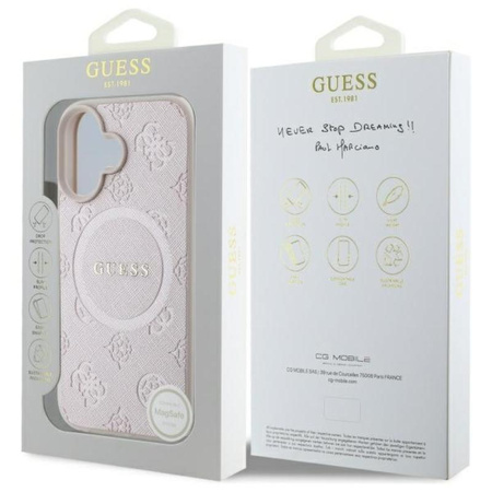 Guess Saffiano Pfingstrose Classic Logo MagSafe - iPhone 16 Tasche (rosa)