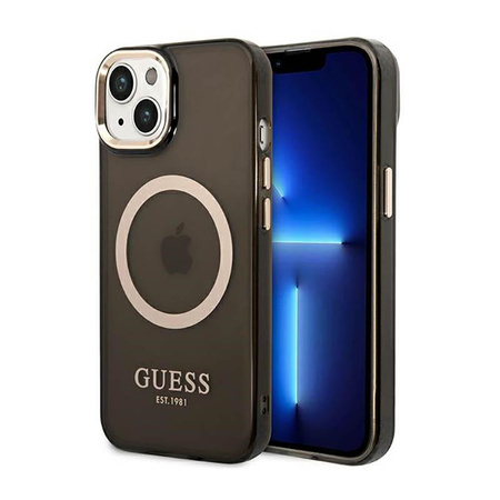 Guess Gold Outline Transluzent MagSafe - Hülle für iPhone 14 Plus (Schwarz)