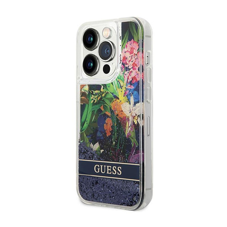 Guess Liquid Glitter Flower - Case for iPhone 14 Pro (Blue)