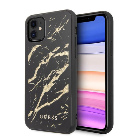Guess Marble Glass Gold Glitter - Coque iPhone 11 (noir)