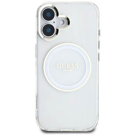 Guess IML Metal Colored Circle Classic Logo MagSafe - Hülle für iPhone 16 (weiß)