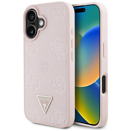 Guess Grained Hot Stamp Peony Triangle Logo MagSafe - Case for iPhone 16 (pink)