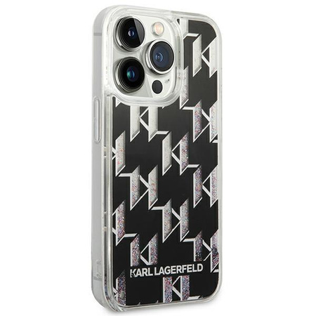 Karl Lagerfeld Monogram Liquid Glitter - pouzdro pro iPhone 14 Pro (černé)