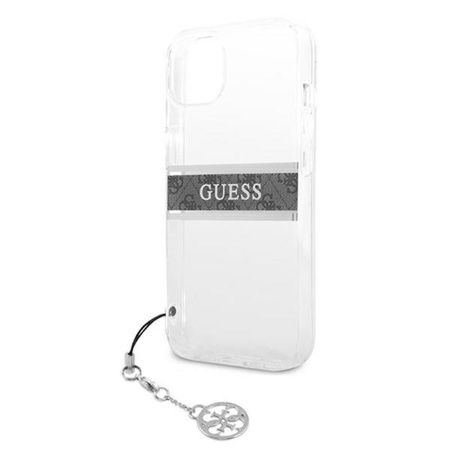 Guess 4G csíkos szürke charm - iPhone 13 mini tok (átlátszó)