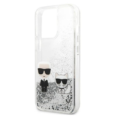 Karl Lagerfeld Liquid Glitter Karl & Choupette - iPhone 13 Pro Tasche (Silber)