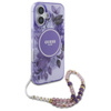 Guess IML Flowers With Pearl Strap MagSafe - pouzdro pro iPhone 16 (fialové)