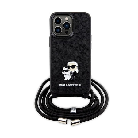 Karl Lagerfeld Crossbody Saffiano Metal Pin Karl & Choupette - pouzdro na iPhone 13 Pro (černé)