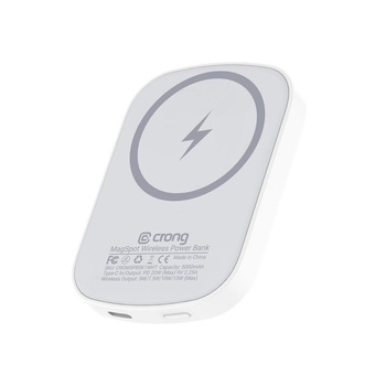 Crong MagSpot Power Bank - bezdrátová powerbanka s MagSafe 5000mAh, USB-C 20W PD (bílá)