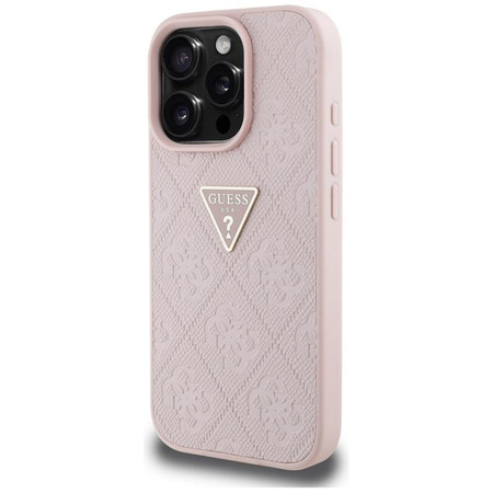 Guess Hot Stamp 4G Pattern Triangle Metal Logo - Coque pour iPhone 16 Pro (rose)