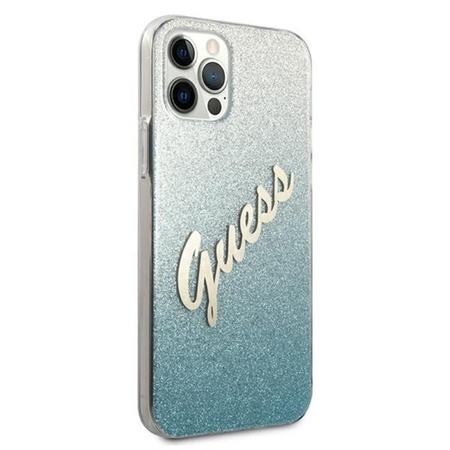 Guess Glitter Gradient Script - pouzdro pro iPhone 12 Pro Max (modré)