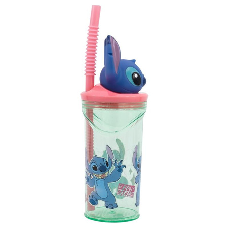 Disney Stitch - Hrnek s brčkem a 3D figurkou z kolekce Květiny 360 ml