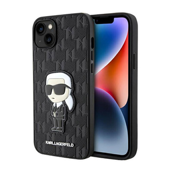 Karl Lagerfeld Saffiano Monogram NFT Ikonik - Coque pour iPhone 14 Plus (Noir)