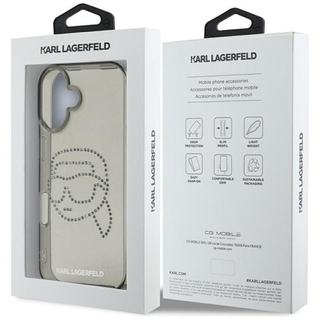 Karl Lagerfeld IML Rhinestones Karl Head - Coque pour iPhone 16 (noir)