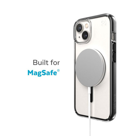 Speck Presidio Perfect-Clear avec Impact Geometry + MagSafe - Coque pour iPhone 15 Plus / 14 Plus avec revêtement MICROBAN (transparent / noir)