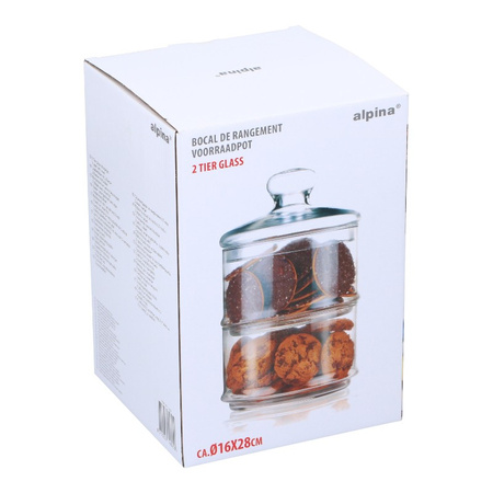 Alpina - Glass container / jar for sweets, 2 levels, 16x28 cm