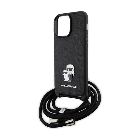 Karl Lagerfeld Crossbody Saffiano Metal Pin Karl & Choupette - iPhone 14 Pro Max Tasche (Schwarz)