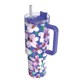 Quokka Stream - Mug thermique 1200 ml en acier inoxydable avec paille (Flower Dusk)
