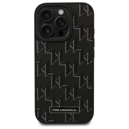 Karl Lagerfeld Leather Monogram Metal Logo MagSafe - iPhone 16 Pro Case (noir)