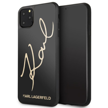 Karl Lagerfeld Double Layers Tempered Glass Glitter Signature Case - Coque pour iPhone 11 Pro Max (noir)