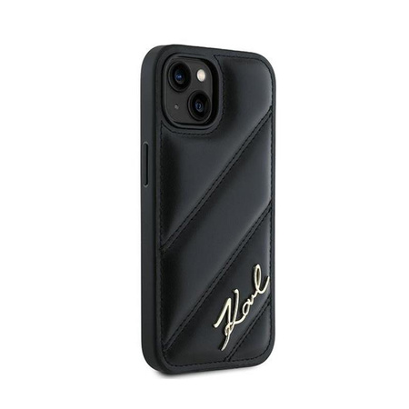 Karl Lagerfeld Diagonal gesteppte Schrift - iPhone 15 Plus / 14 Plus Tasche (schwarz)