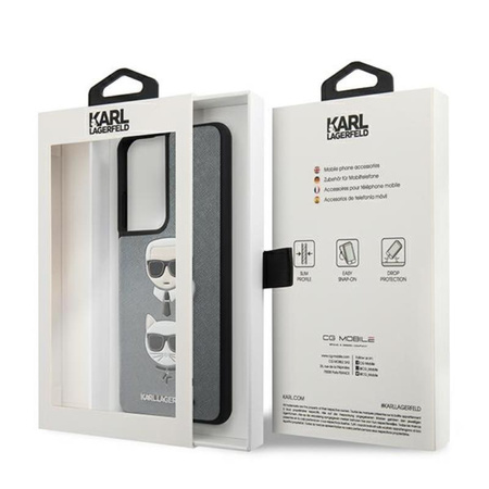 Karl Lagerfeld Saffiano Karl & Choupette Heads - Etui Samsung Galaxy S21 Ultra (srebrny)