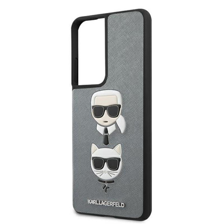 Karl Lagerfeld Saffiano Karl & Choupette Heads - Samsung Galaxy S21 Ultra tok (ezüst)