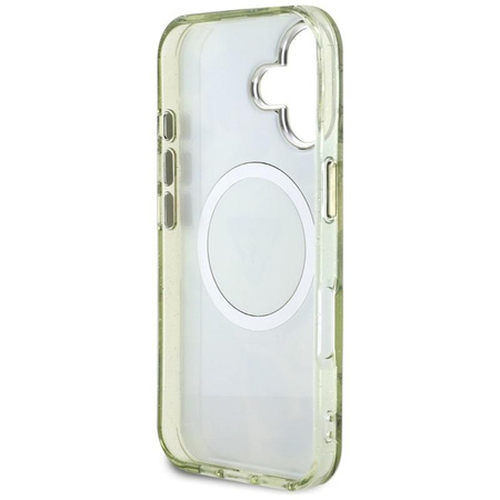 Guess Glitter Flowers Triangle Buttons MagSafe - pouzdro pro iPhone 16 zelené