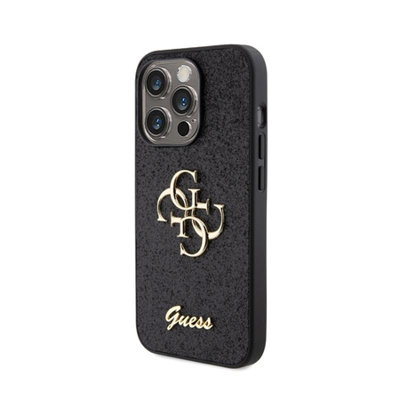 Guess Glitter Script Big 4G - Hülle für iPhone 15 Pro (schwarz)