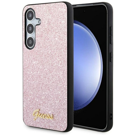 Pouzdro Guess Glitter Flakes Metal Logo - Samsung Galaxy S24 (růžové)