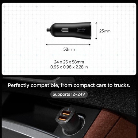 Spigen Essential EV302 - Autoladegerät 2x USB-A 30W (Schwarz)