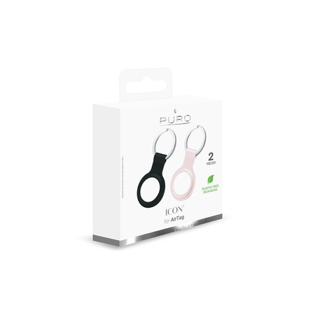 PURO ICON Case - Silicone keychain for Apple AirTag (set of 2) (black and sand pink)