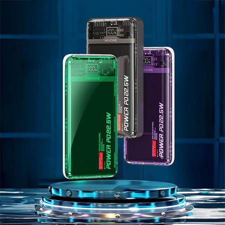 WEKOME WP-351 Vanguard Series - Banque d'alimentation 20000 mAh PD 20W + QC 22.5W (Vert / Transparent)