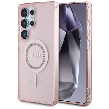 Guess Rhinestones Printed Classic Logo MagSafe - Pouzdro pro Samsung Galaxy S25 Ultra (růžové)