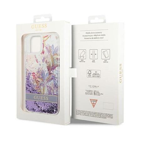 Guess Liquid Glitter Flower - Case for iPhone 14 Plus (Purple)