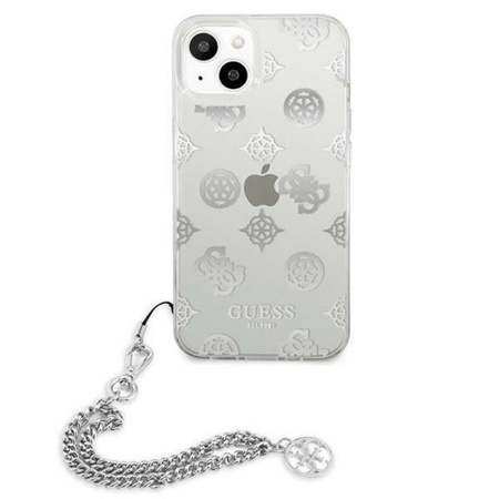 Guess Peony Chain Handle - pouzdro pro iPhone 13 (stříbrné)