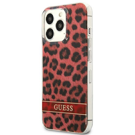 Guess Leopard Electro Stripe - iPhone 13 Pro Tasche (Rot)