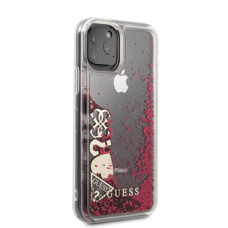Guess Liquid Glitter Hearts - Coque iPhone 11 Pro (Framboise)