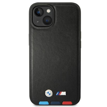 BMW bőr Hot Stamp Tricolor - iPhone 14 Plus tok (fekete)