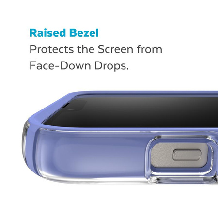 Speck Presidio Perfect-Clear with Impact Geometry - Case for iPhone 15 Plus/ 14 Plus with MICROBAN coating (Clear / Grounded Purple)