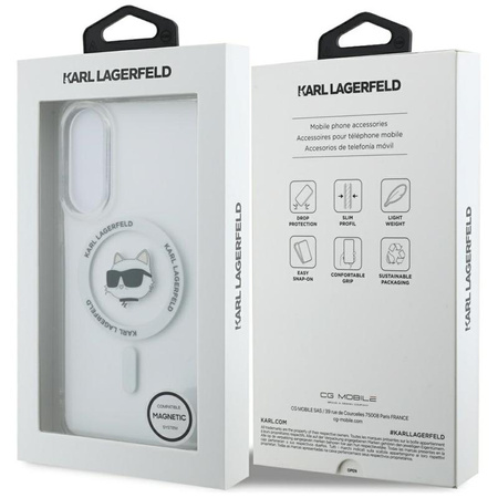 Karl Lagerfeld Button Choupette Head Printed Logo MagSafe – Pouzdro pro Samsung Galaxy S25 Edge (bílé)