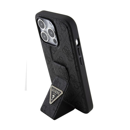 Guess Grip Stand 4G Triangle Strass Logo - pouzdro pro iPhone 15 Pro Max (černé)
