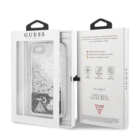 Guess Liquid Glitter Hearts - iPhone SE 2020 / 8 / 7 tok (ezüst)