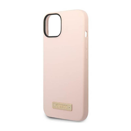 Guess Silikon Logo Platte MagSafe - iPhone 14 Plus Tasche (rosa)